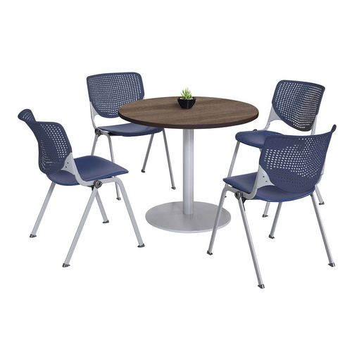 Picture of Pedestal Table with Four Navy Kool Series Chairs, Round, 36" Dia x 29h, Studio Teak