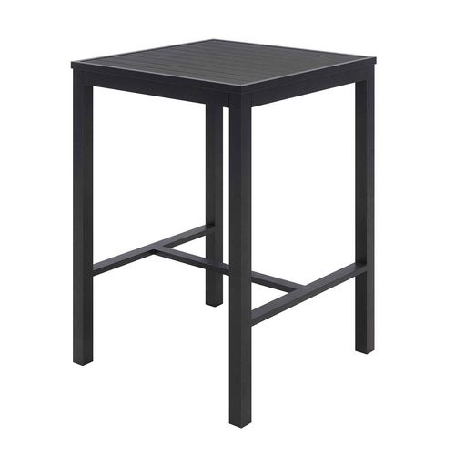 Picture of Eveleen Outdoor Bistro Patio Table with Two Black Powder-Coated Polymer Barstools, 30" Square, Black