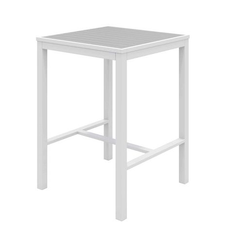 Picture of Eveleen Outdoor Bistro Patio Table with Two Gray Powder-Coated Polymer Barstools, 30" Square, Gray