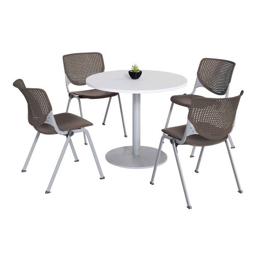Picture of Pedestal Table with Four Brownstone Kool Series Chairs, Round, 36" Dia x 29h, Designer White