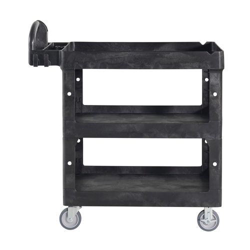 Picture of BRUTE 3-Shelf Heavy-Duty Ergo Lipped Utility Cart, Resin, 3 Shelves, 600 lb Capacity, 25.24" x 44" x 47", Black