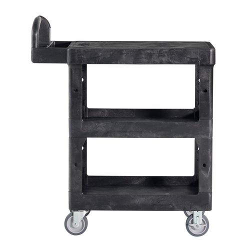 Picture of BRUTE 3-Shelf Heavy-Duty Ergo Flat Utility Cart, Resin, 3 Shelves, 600 lb Capacity, 25.24" x 48.63" x 46.18", Black