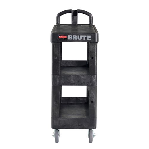 Picture of BRUTE 3-Shelf Heavy-Duty Ergo Flat Utility Cart, Resin, 3 Shelves, 600 lb Capacity, 25.24" x 48.63" x 46.18", Black