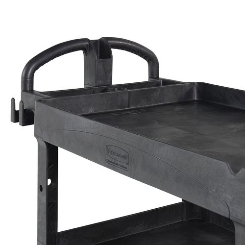 Picture of BRUTE 3-Shelf Heavy-Duty Ergo Lipped Utility Cart, Resin, 3 Shelves, 600 lb Capacity, 25.24" x 44" x 47", Black