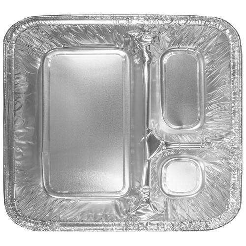 Picture of Three-Compartment Oblong Food Container, 24 oz, 6.38 x 1.47 x 8, Silver, Aluminum, 500/Carton