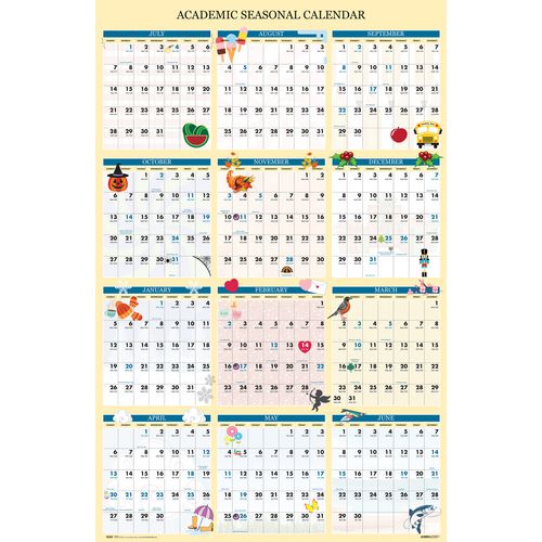 Picture of Recycled Academic Seasonal Laminated Wall Calendar, Illustrated Seasons, 24 x 37, 12-Month (July to June), 2024 to 2025