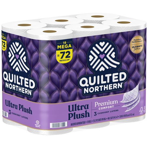 Picture of Ultra Plush Bathroom Tissue, Mega Roll, Septic Safe, 3-Ply, White, 255 Sheets/Roll, 18 Rolls/Carton