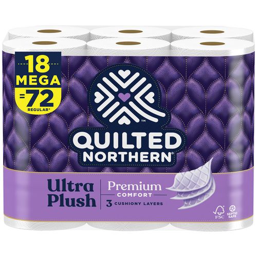 Picture of Ultra Plush Bathroom Tissue, Mega Roll, Septic Safe, 3-Ply, White, 255 Sheets/Roll, 18 Rolls/Carton