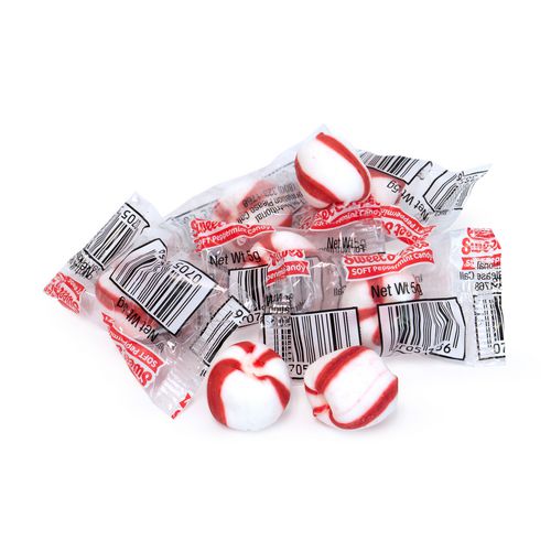 Picture of Bobs Sweet Stripes Soft Candy, Peppermint, 0.18 oz Individually Wrapped, 160/Tub, 2 Tubs/Carton