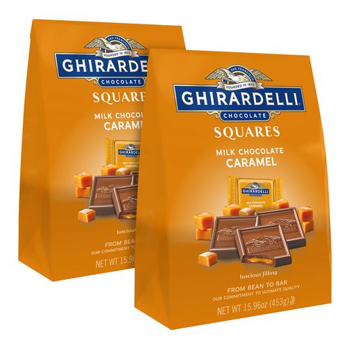 Picture of Milk Chocolate and Caramel Chocolate Squares, 15.96 oz Bag, 2/Carton