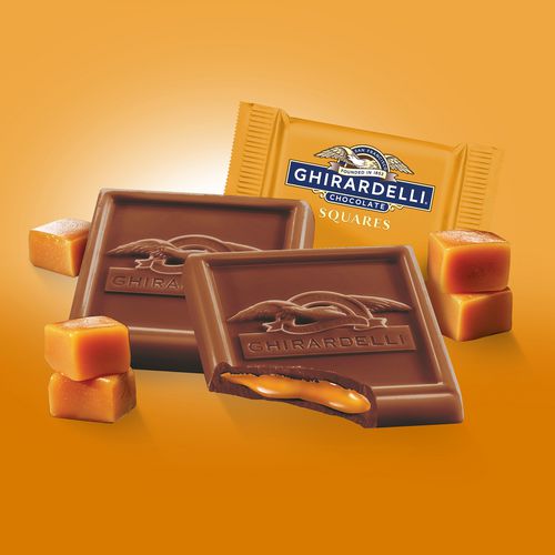 Picture of Milk Chocolate and Caramel Chocolate Squares, 15.96 oz Bag, 2/Carton