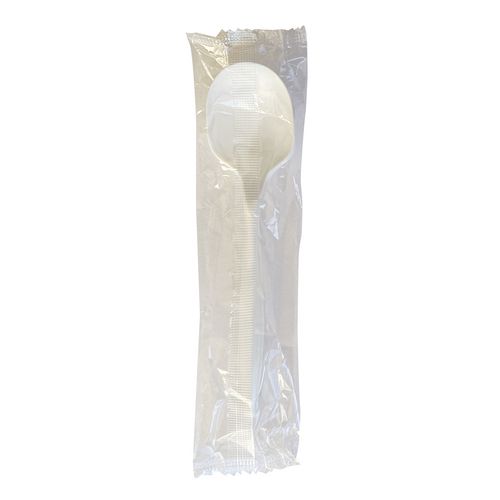 Picture of Mediumweight Wrapped Polypropylene Cutlery, Soup Spoon, 4.86", Plastic, White, 1,000/Carton