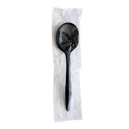 Picture of Mediumweight Wrapped Polypropylene Cutlery, Soup Spoon, Black, 1,000/Carton