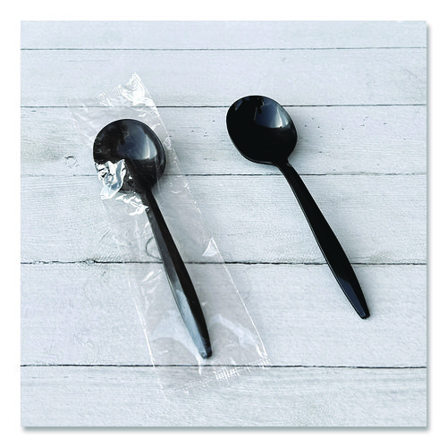 Picture of Heavyweight Polypropylene Cutlery, Soup Spoon, Black, 1,000/Carton