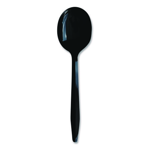 Picture of Heavyweight Polypropylene Cutlery, Soup Spoon, Black, 1,000/Carton