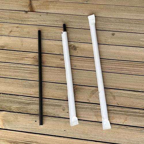 Picture of Wrapped Jumbo Paper Straws, 7.75", Paper, Black, 1,280/Carton