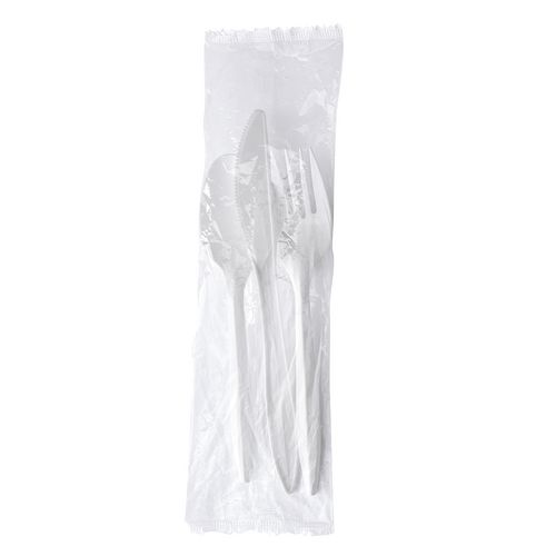 Picture of Three-Piece Cutlery Kit, Fork/Knife/Teaspoon, Mediumweight, White, 250/Carton