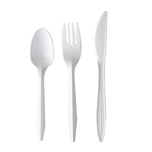 Picture of Three-Piece Cutlery Kit, Fork/Knife/Teaspoon, Mediumweight, White, 250/Carton