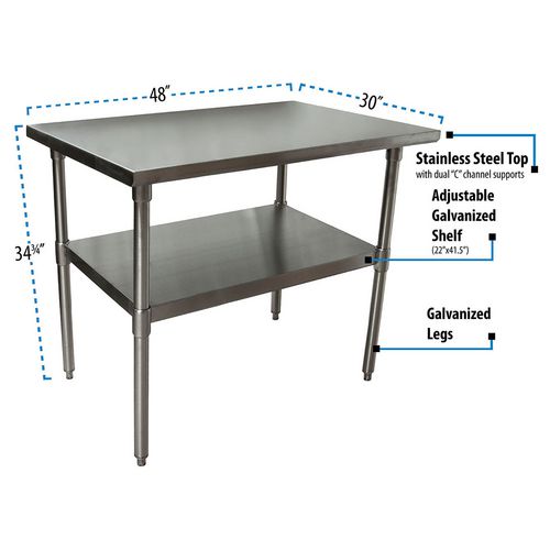 Picture of Stainless Steel Flat Top Work Tables, 48w x 30d x 36h, Silver, 2/Pallet