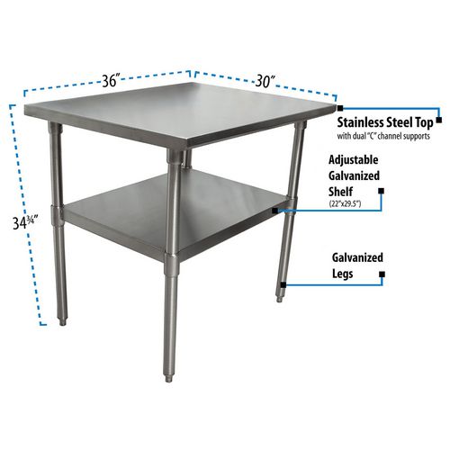 Picture of Stainless Steel Flat Top Work Tables, 36w x 30d x 36h, Silver, 2/Pallet