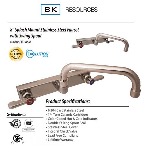Picture of Evolution Splash Mount Stainless Steel Faucet, 4.69" Height/12" Reach, Stainless Steel