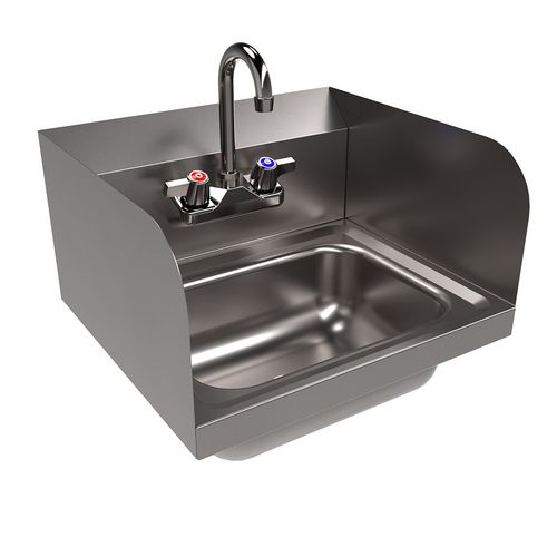 Picture of Stainless Steel Hand Sink with Side Splashes and Faucet, 14" l x 10" w x 5" h