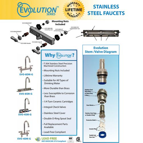 Picture of Evolution Splash Mount Stainless Steel Faucet, 4.88" Height/10" Reach, Stainless Steel