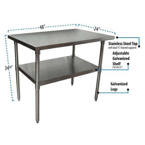 Picture of Stainless Steel Flat Top Work Tables, 48w x 24d x 36h, Silver, 2/Pallet
