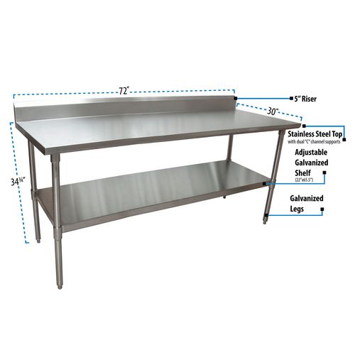 Picture of Stainless Steel 5" Riser Top Tables, 72w x 30d x 39.75h, Silver, 2/Pallet