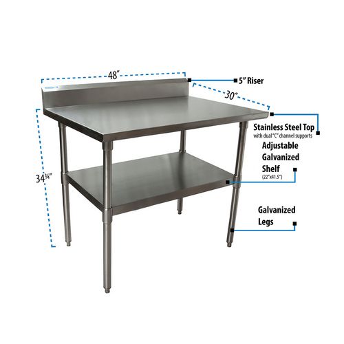 Picture of Stainless Steel 5" Riser Top Tables, 48w x 30d x 39.75h, Silver, 2/Pallet