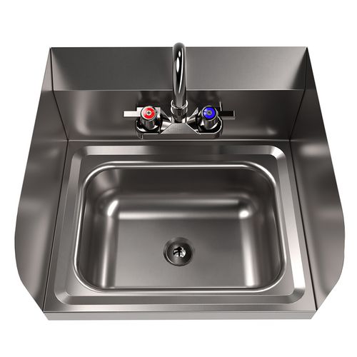 Picture of Stainless Steel Hand Sink with Side Splashes and Faucet, 14" l x 10" w x 5" h