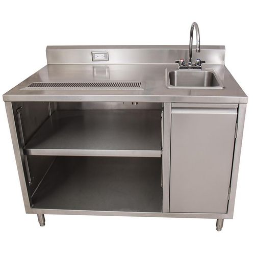 Picture of Stainless Steel Beverage Table with Right Sink, Rectangular, 30" x 72" x 41.5", Silver Top, Silver Base/Legs