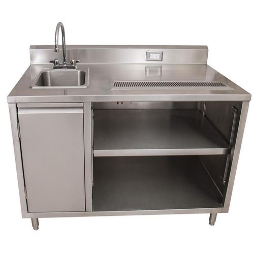 Picture of Stainless Steel Beverage Table with Left Sink, Rectangular, 30" x 60" x 41.5", Silver Top, Silver Base/Legs