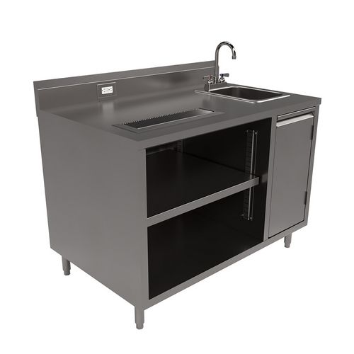 Picture of Stainless Steel Beverage Table with Right Sink, Rectangular, 30" x 48" x 41.5", Silver Top, Silver Base/Legs