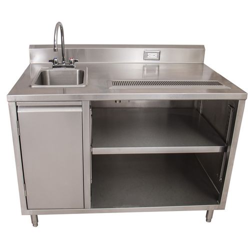 Picture of Stainless Steel Beverage Table with Left Sink, Rectangular, 30" x 48" x 41.5", Silver Top, Silver Base/Legs