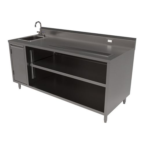 Picture of Stainless Steel Beverage Table with Left Sink, Rectangular, 30" x 72" x 41.5", Silver Top, Silver Base/Legs