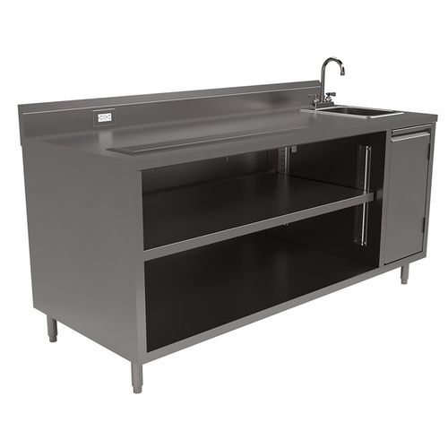 Picture of Stainless Steel Beverage Table with Right Sink, Rectangular, 30" x 72" x 41.5", Silver Top, Silver Base/Legs