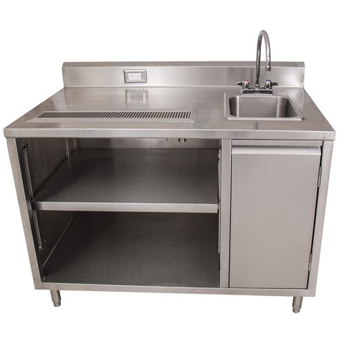 Picture of Stainless Steel Beverage Table with Right Sink, Rectangular, 30" x 48" x 41.5", Silver Top, Silver Base/Legs