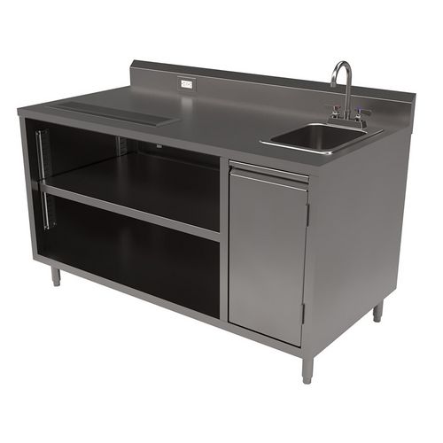 Picture of Stainless Steel Beverage Table with Right Sink, Rectangular, 30" x 60" x 41.5", Silver Top, Silver Base/Legs