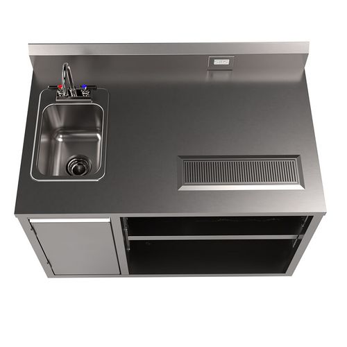 Picture of Stainless Steel Beverage Table with Left Sink, Rectangular, 30" x 48" x 41.5", Silver Top, Silver Base/Legs