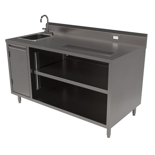 Picture of Stainless Steel Beverage Table with Left Sink, Rectangular, 30" x 60" x 41.5", Silver Top, Silver Base/Legs