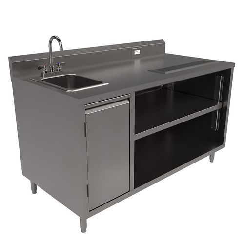 Picture of Stainless Steel Beverage Table with Left Sink, Rectangular, 30" x 60" x 41.5", Silver Top, Silver Base/Legs