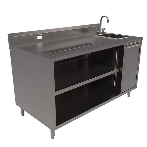 Picture of Stainless Steel Beverage Table with Right Sink, Rectangular, 30" x 60" x 41.5", Silver Top, Silver Base/Legs