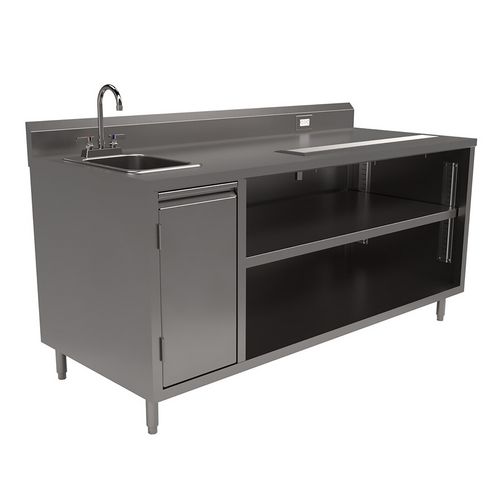 Picture of Stainless Steel Beverage Table with Left Sink, Rectangular, 30" x 72" x 41.5", Silver Top, Silver Base/Legs