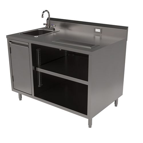 Picture of Stainless Steel Beverage Table with Left Sink, Rectangular, 30" x 48" x 41.5", Silver Top, Silver Base/Legs