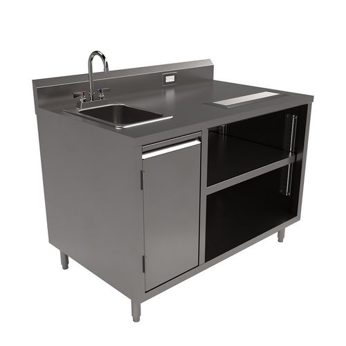 Picture of Stainless Steel Beverage Table with Left Sink, Rectangular, 30" x 48" x 41.5", Silver Top, Silver Base/Legs