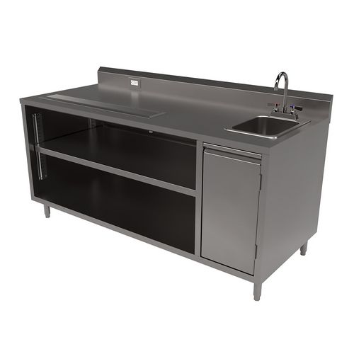 Picture of Stainless Steel Beverage Table with Right Sink, Rectangular, 30" x 72" x 41.5", Silver Top, Silver Base/Legs