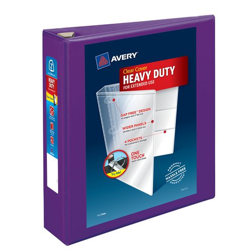 Picture of Heavy-Duty View Binder with DuraHinge and One Touch EZD Rings, 3 Rings, 2" Capacity, 11 x 8.5, Purple, 6/Carton