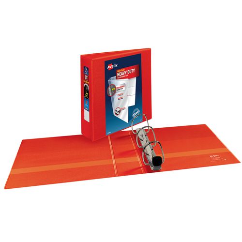 Picture of Heavy-Duty View Binder with DuraHinge and Locking One Touch EZD Rings, 3 Rings, 3" Capacity, 11 x 8.5, Red, 4/Carton