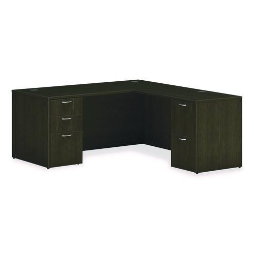 Picture of Mod L-Station Double Pedestal Desk Bundle, 66" x 72" x 29", Java Oak